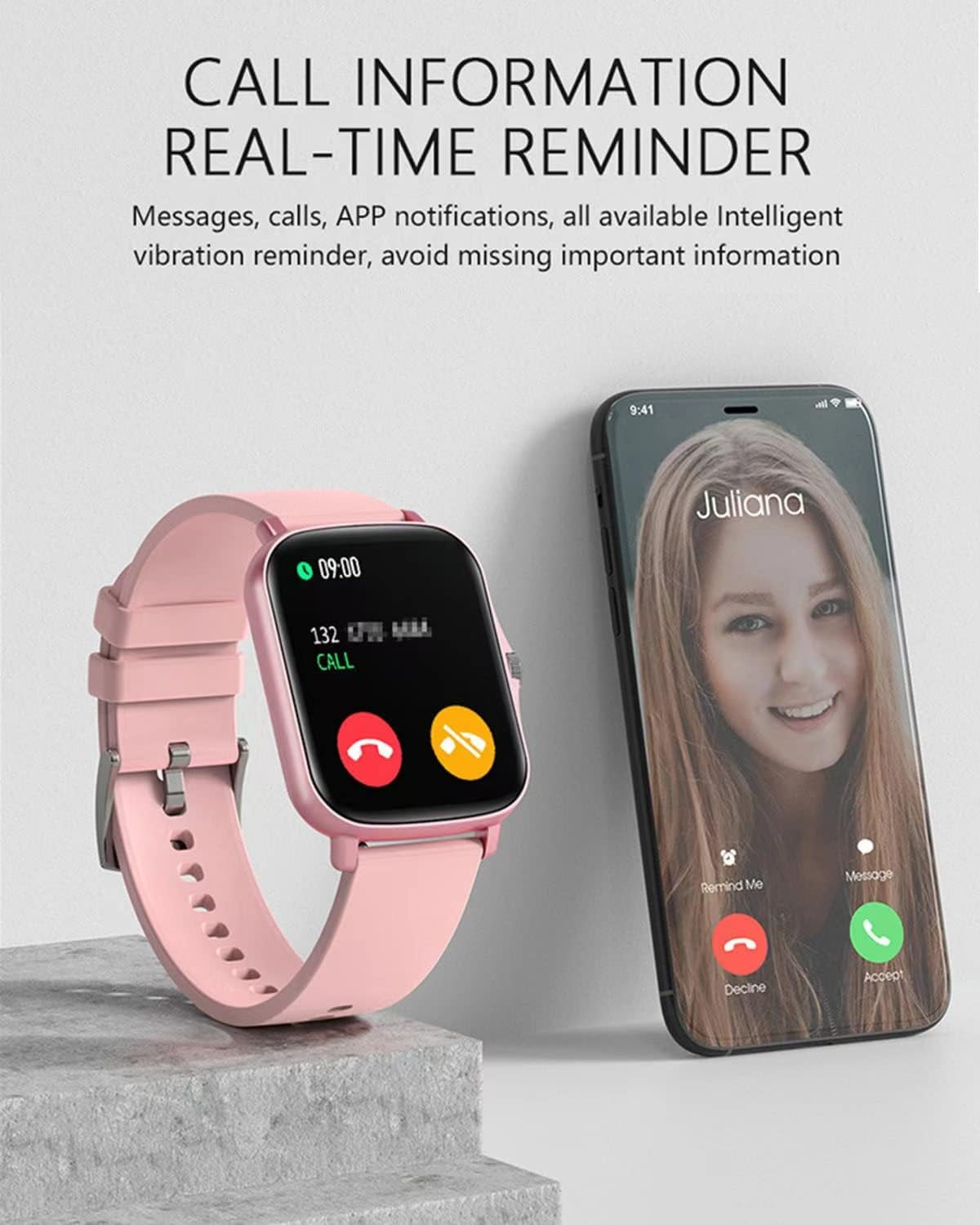 Smart Fitness Tracker Watch for Android/iOS - IP68 Waterproof, Heart Rate and Blood Oxygen Monitoring, Sleep Tracking, 8 Sports Modes, Breath Training, Weather Updates - 1.69-Inch Display for Men and Women in Rose Gold