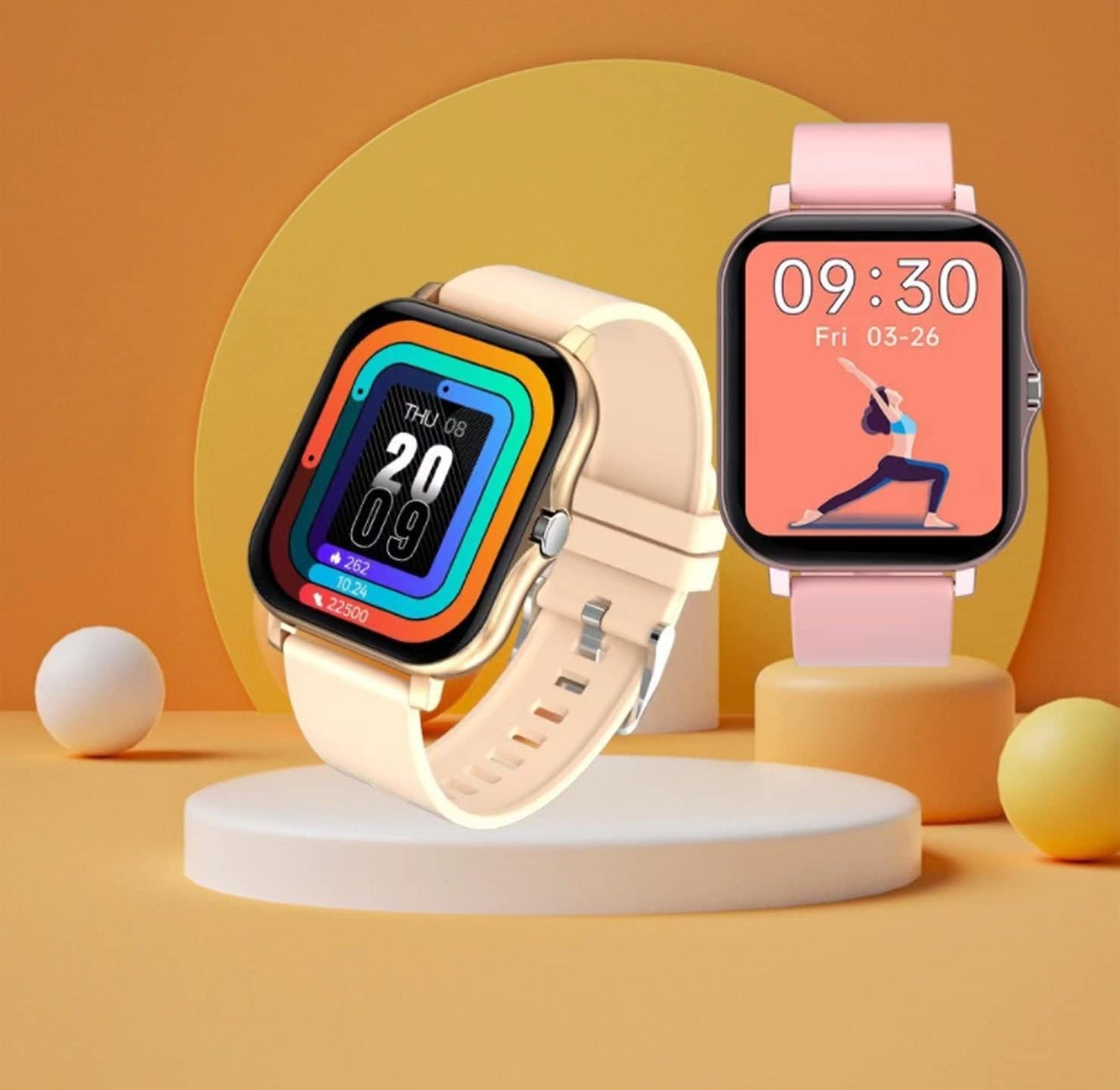 Smart Fitness Tracker Watch for Android/iOS - IP68 Waterproof, Heart Rate and Blood Oxygen Monitoring, Sleep Tracking, 8 Sports Modes, Breath Training, Weather Updates - 1.69-Inch Display for Men and Women in Rose Gold